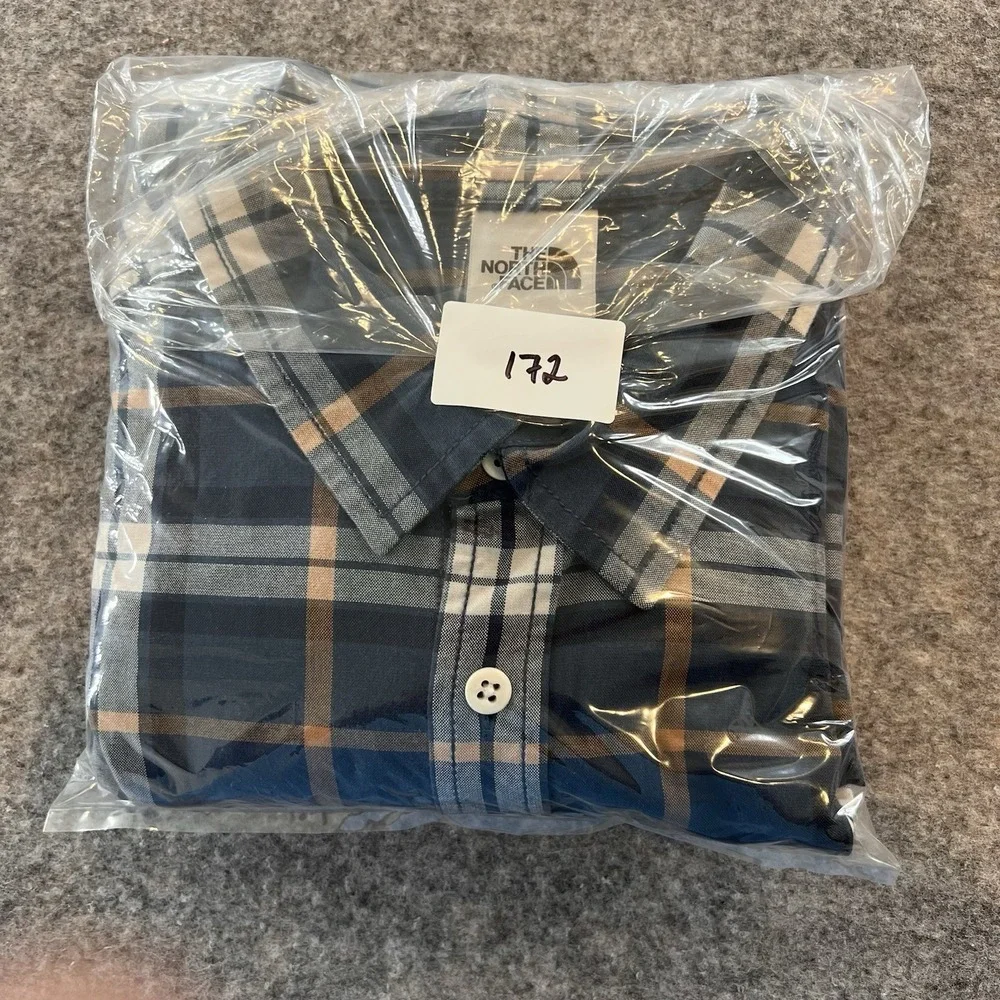 The North Face Men's Heavy Flannel Button Size XL Blue & Gold Plaid Pattern